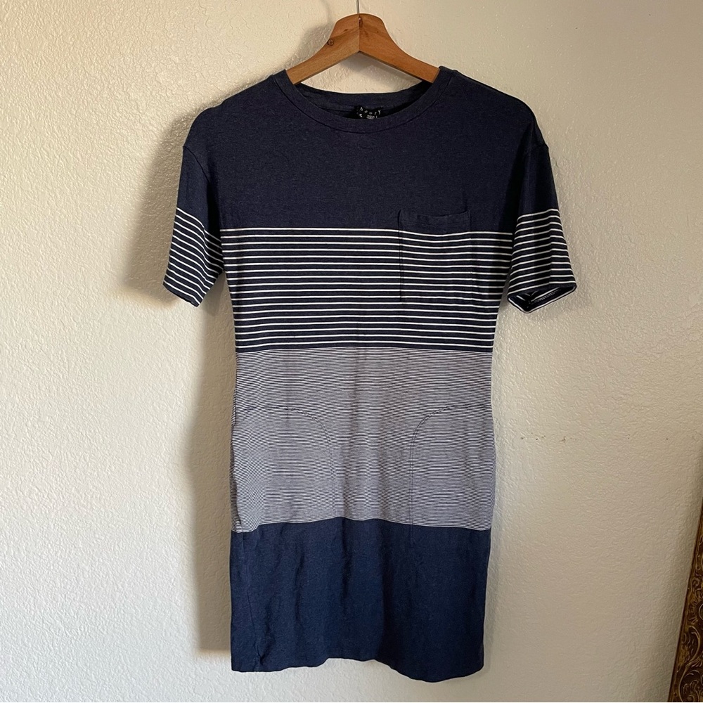Theory T-Shirt Mini Dress Short Sleeve Cozy Jersey Knit Striped Navy Blue Casual
